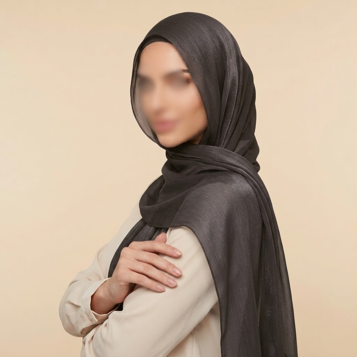 Liquid Shimmer Organza Hijab - Midnight Black