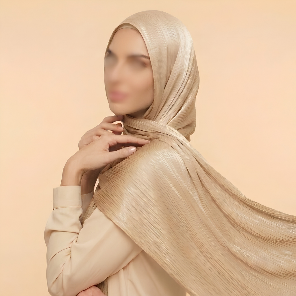 Liquid Shimmer Organza Hijab - Warm Champagne
