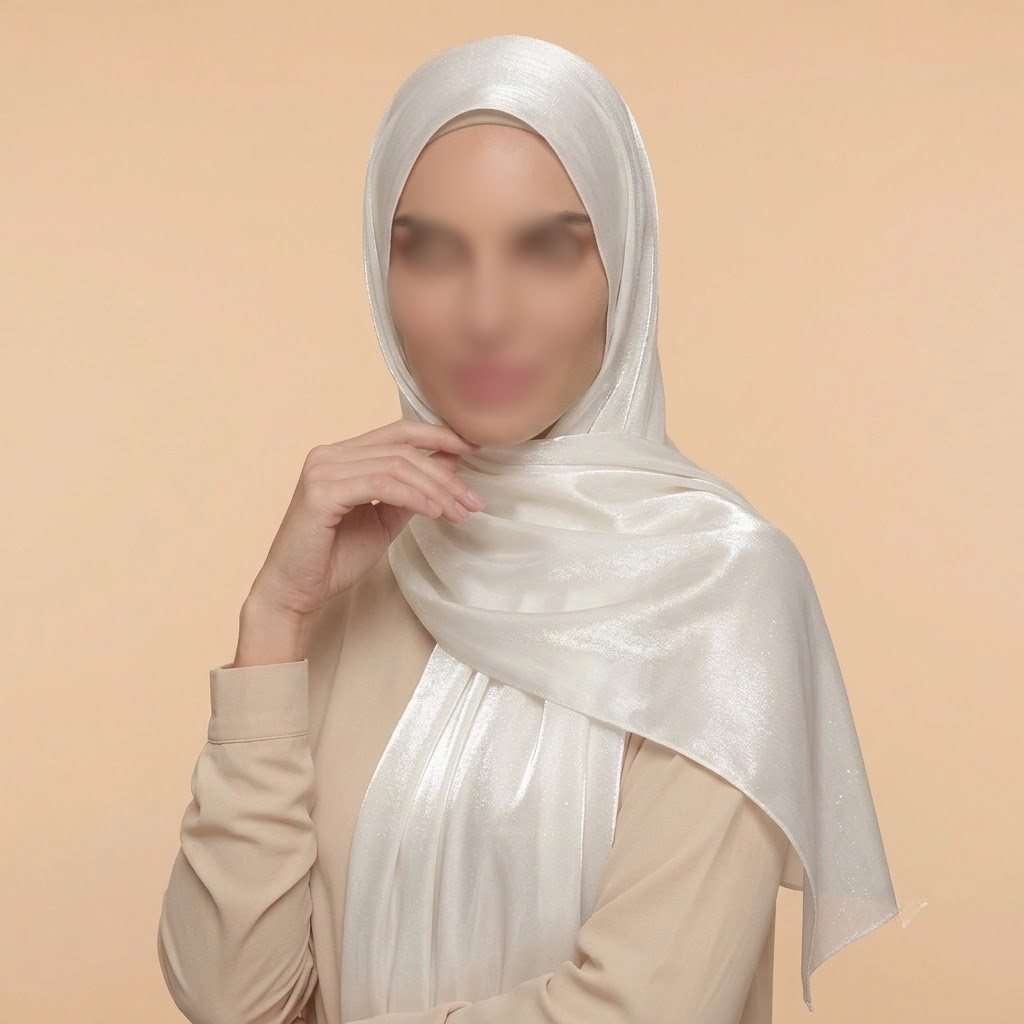 Liquid Shimmer Organza Hijab - Pearl White