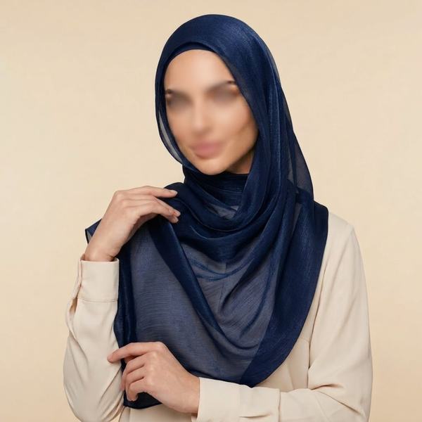 Liquid Shimmer Organza Hijab - Navy Blue